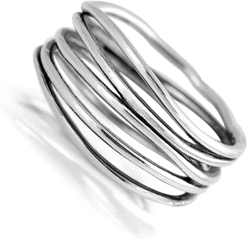 Vista 2 de Anillo de boda de plata de ley 925, estilo de varios anillos apilados, tallas 4 13