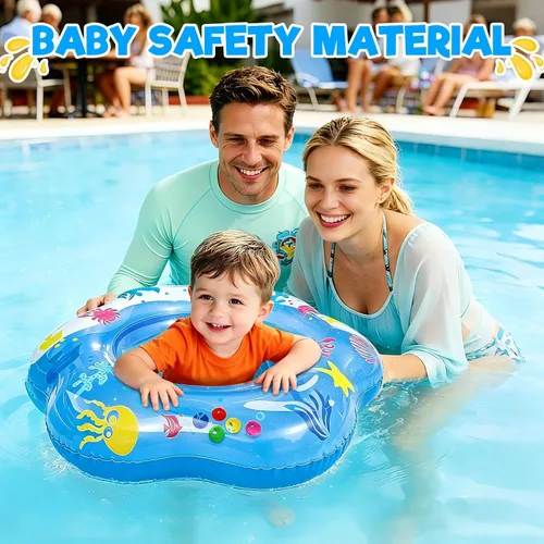 Vista 5 de 25.6" Inflatable Baby Pool Float for 6-36 Months Double Air Anti-Flip Safety Baby Swimming Float Toddler Swim Trainer Water Toys, Infant Swim
