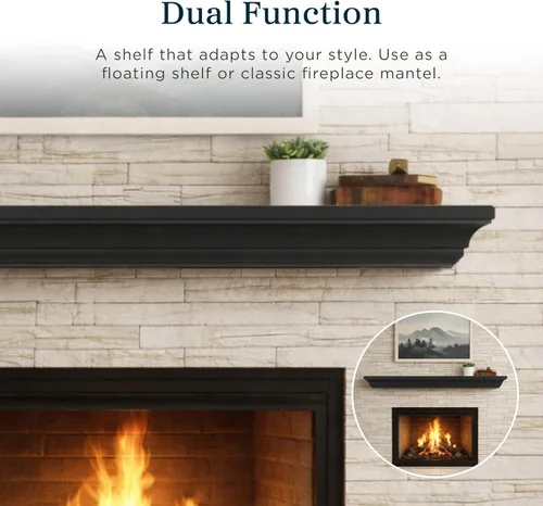 Vista 5 de MANTELSDIRECT Estante flotante de madera para chimenea de 60 pulgadas en color negro - Colton de Mantels Direct Estante de pared rústico de madera