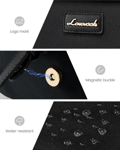 Vista 5 de LOVEVOOK Mochila para laptop para mujeres, mochila tote convertible para laptop, mochila ligera de viaje y trabajo para computadora, Negro, 15,6