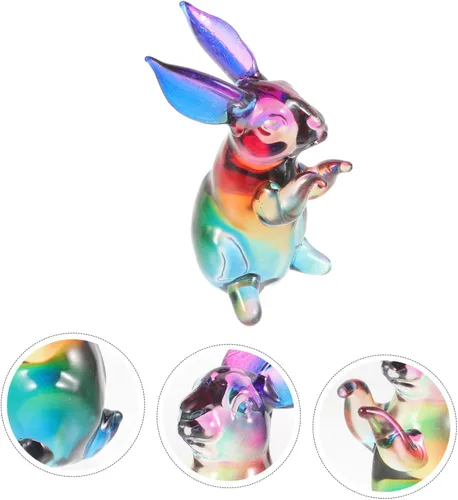 Vista 5 de Figura de conejo de cristal, colorido, soplado a mano, estatua de animales de cristal, coleccionables, estatua del zodiaco chino, arte de vidrio