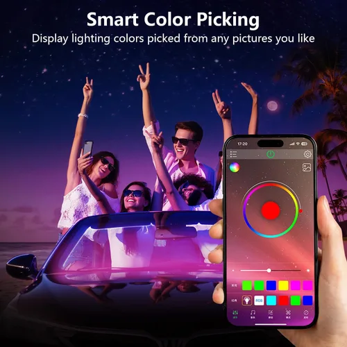 Vista 5 de Tiras de luz LED para interior de automóvil con controles de aplicación, iluminación de espacio para automóvil, luces interiores del automóvil