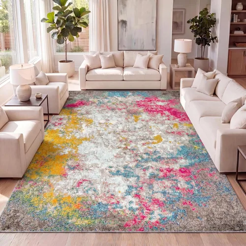 Vista 9 de JONATHAN Y Alfombra abstracta moderna color crema/azul, 2 x 8, contemporánea, POP, transicional, fácil limpieza para sala de estar, dormitorio