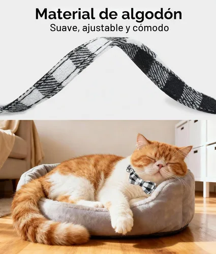 Vista 3 de Collar Joytale con corbatín y campana, lindos patrones de cuadros, 1 o 2 unidades de collares de seguridad para gato, Negro