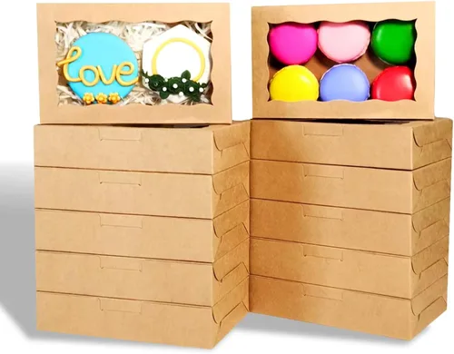 Vista 13 de RomanticBaking Paquete de 12 cajas de galletas autoemergentes para 2 galletas de 7 x 4 3/8 pulgadas x 1 1/2 pulgadas, cajas de panadería de papel