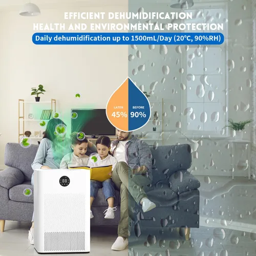 Vista 6 de HD022 - Deshumidificador giratorio para dormitorio, ultra silencioso, pequeño, portátil, purificador de aire con deshumidificadores para sótano