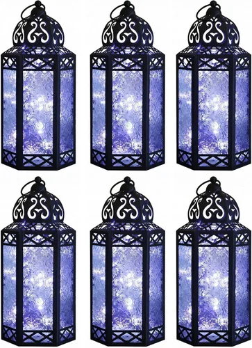 Vista 39 de VELA LANTERNS Juego de 2 portavelas decorativos de LED con luces de hadas de 12" de metal marroquí para colgar o mesa, decoración del hogar