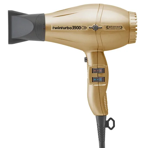 Vista 2 de Turbo Power Twin Turbo 3900 Advanced Ionic & Ceramic Eco Friendly Gold Secador de pelo + accesorio M Hair Designs Hot Blow (paquete) – Secado