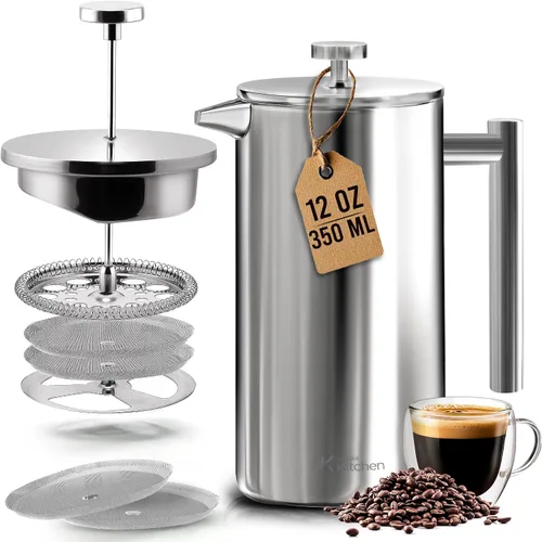 Vista 14 de Utopia Kitchen Cafetera de prensa francesa de acero inoxidable de grado 304, 12 onzas, prensa de café aislada de doble pared con sistema