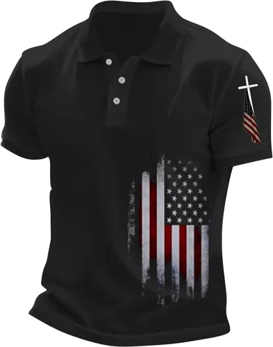 Vista 3 de GOKKILRW Camisas polo con la bandera estadounidense para hombre, camisetas potrióticas para el Día de los Caídos, manga corta, cuello de trabajo