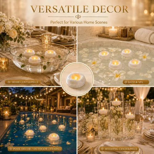 Vista 7 de Paquete de 12 velas LED flotantes sin llama de 5,8 cm, vela flotante activada por agua y operada por batería con más de 180 horas de duración