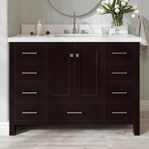 Vista 21 de ARIEL Cambridge - Mueble de baño con lavabo de 42 pulgadas, madera maciza, encimera de cuarzo blanco puro de 1.5 pulgadas, fregadero rectangular