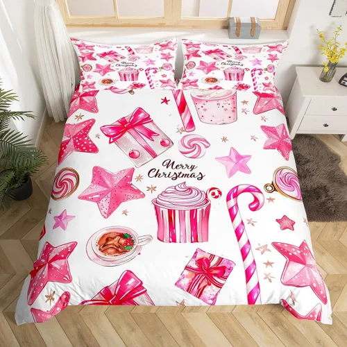 Vista 20 de Juego de funda de edredón de dibujos animados con lazo, tamaño individual, juego de ropa de cama a cuadros geométricos coloridos, decoración