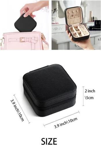 Vista 3 de Joyero de viaje, mini cajas de viaje portátiles para joyas, pequeño organizador de joyas para anillos, aretes, colgantes, relojes, collares, lápices