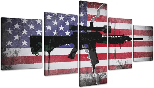 Vista 36 de Cuadros decorativos para pared de sala de estar, impresión en lienzo, retro, vintage, bandera estadounidense estadounidense y pintura moderna