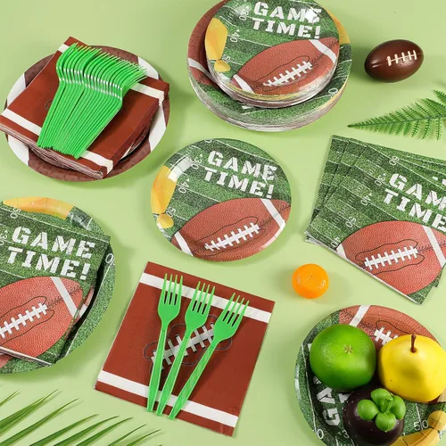 Vista 5 de Zhehao Juego de 192 platos y servilletas de papel de fútbol, suministros para fiestas de fútbol, 7 pulgadas, 9 pulgadas, platos de papel
