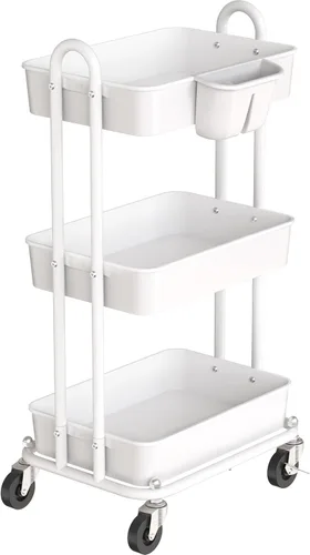 Vista 13 de Simple Houseware - Carro multiusos rodante de 3 niveles con cubos colgantes, color Rojo Almacenamiento para baño, cocina, oficina, sala