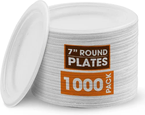 Vista 11 de Cheer Collection Platos biodegradables de 7 pulgadas, platos de papel 100% compostables, platos desechables ecológicos para alimentos calientes