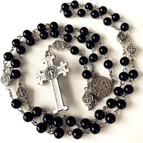 Vista 2 de Elegantmedical - Collar con cuentas de ágata negra católica de San Benito