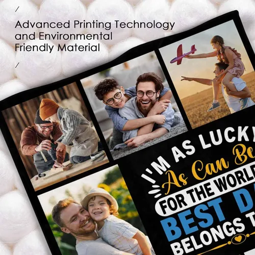 Vista 4 de LOSARON Regalos para papá, mantas personalizadas con fotos de The World's Best Dad Belong to Me, 7 fotos, colección de fotos personalizadas