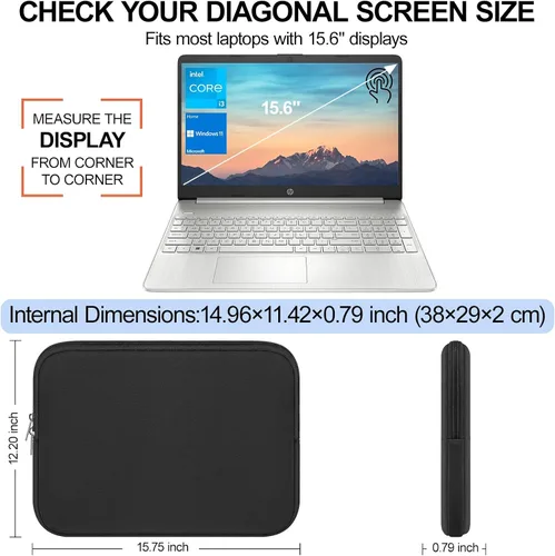 Vista 9 de DTTO Funda protectora delgada de neopreno acolchado para laptop de 15.6-16" Negro