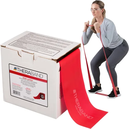 Vista 9 de THERABAND Banda de resistencia, rollo de 50 yardas, banda elástica de látex para ejercicio, estiramiento, terapia física, yoga, pilates
