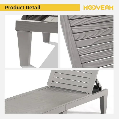 Vista 6 de HOOYEAH Tumbona para exteriores, 4 piezas, silla de piscina ajustable con respaldo de 5 posiciones, tumbonas impermeables, silla duradera para Gris
