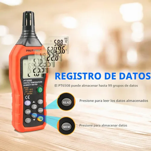 Vista 3 de Protmex Medidor digital de humedad de temperatura, termómetro higrómetro con punto de rocío ambiental y temperatura de bombilla húmeda