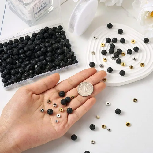 Vista 4 de Fashewelry Mala Yoga - Kit de fabricación de pulseras para hombre, 300 cuentas de aleación tibetana de piedra de lava natural, cuentas de piedra