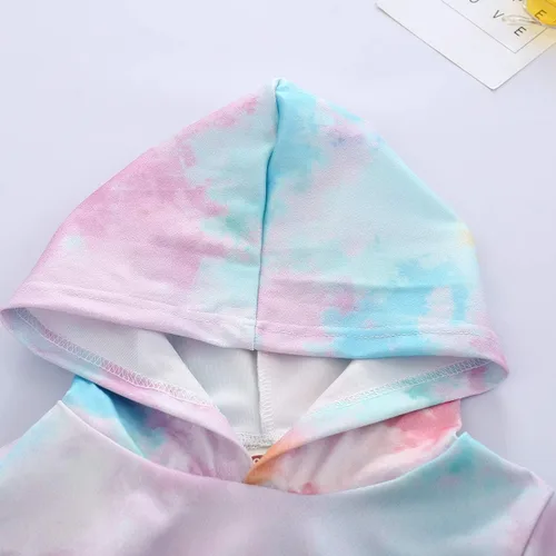 Vista 4 de Conjunto de 2 piezas para bebé y niña, teñido anudado, manga larga, sudadera con capucha y pantalones, ropa de otoño e invierno