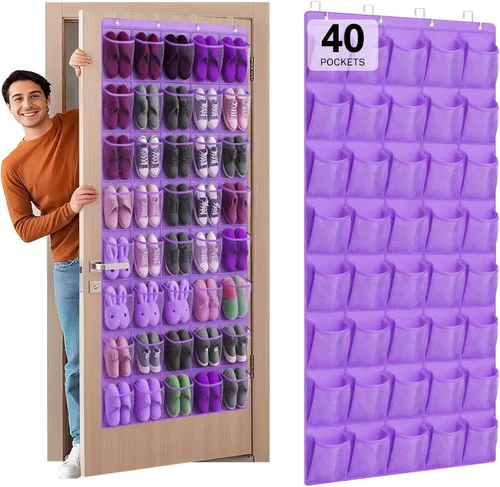 Vista 10 de Organizador de Zapatos para Colgar en la Puerta con 40 Bolsillos - Organizador Colgante de Zapatos de Malla Grande, Perchero para Almacenamiento