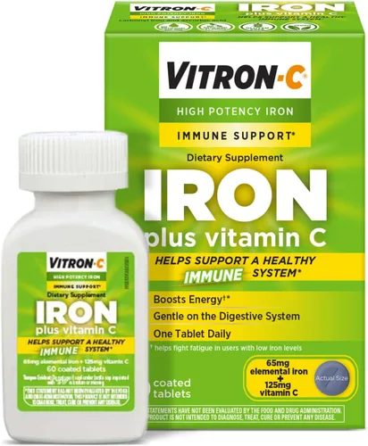 Vista 5 de Vitron-C Suplemento de hierro, una vez al día, suplemento de hierro de alta potencia con vitamina C y suplemento de hierro y apoyo inmune
