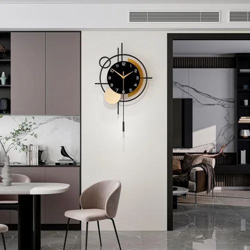 Vista 3 de Reloj de pared para decoración de sala de estar, reloj de pared decorativo con péndulo de cuarzo silencioso, funciona con pilas, reloj grande