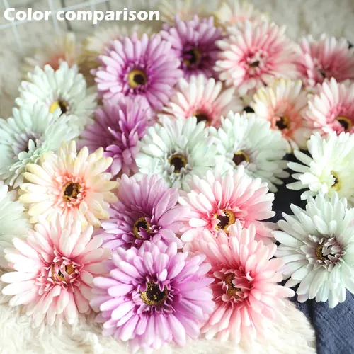 Vista 5 de 20 cabezas de margaritas artificiales, cabeza de flor de crisanto, gerbera para sombrero, pastel, decoración del hogar, coronas de pared de flores