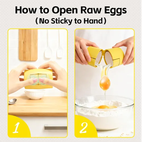Vista 5 de Innovador abridor de cáscaras de huevo 2 en 1, galleta peladora de huevos duros con perforador, lindo separador de huevos para huevos crudos