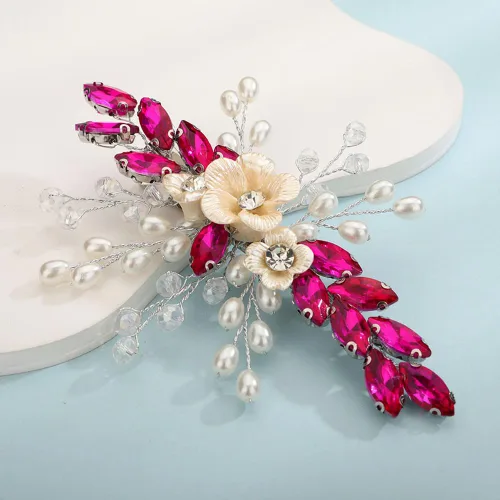 Vista 19 de Teyglen Pinza para el pelo de novia de cristal con diamantes de imitación, perlas hechas a mano, accesorios para el cabello de boda, accesorios