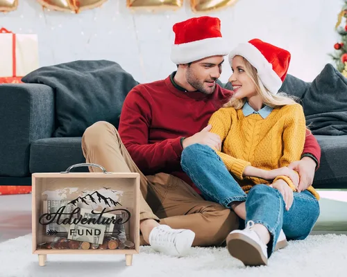 Vista 6 de Vesici Caja de Fondos de Viaje Alcancía para Adultos Caja de Ahorros de Dinero Maleta Decorativa de Vacaciones Banco de Monedas de Madera