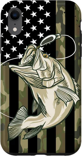 Vista 24 de Funda de camuflaje para iPhone 16, diseño de bandera estadounidense, pescador, pescador, camuflaje