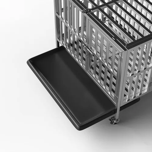 Vista 6 de Jaula plegable de acero inoxidable para perros, 30, 37, 42, 48 pulgadas, rueda con cerradura, con bandeja, apilable, resistente, divisor