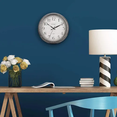 Vista 4 de Bernhard Products Reloj de pared rústico de 14 pulgadas, silencioso, sin tictac, funciona con pilas, decorativo, texturizado, rústico, granja, gris
