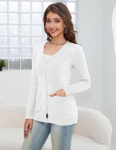 Vista 2 de a.Jesdani - Suéter de punto suave de manga larga con cuello redondo y botones para mujer