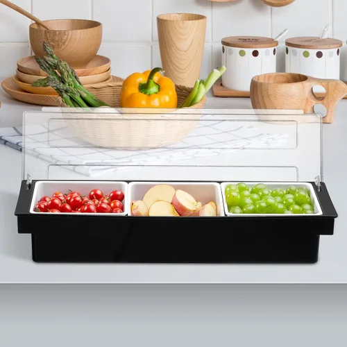 Vista 7 de Bandeja de servir enfriada con hielo, ollas de condimentos de 3 compartimentos (3 compartimentos)