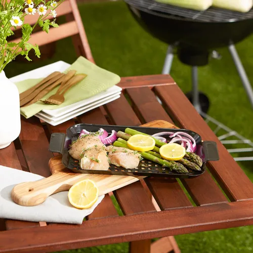 Vista 4 de RSVP International Bandeja de barbacoa de acero recubierto de porcelana, accesorios para cocinar pescado y verduras, apto para lavavajillas
