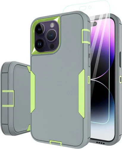 Vista 9 de Funda para iPhone 14 Pro Max, con protector de pantalla de vidrio templado, carcasa resistente a prueba de golpes con cubierta de puerto de carga