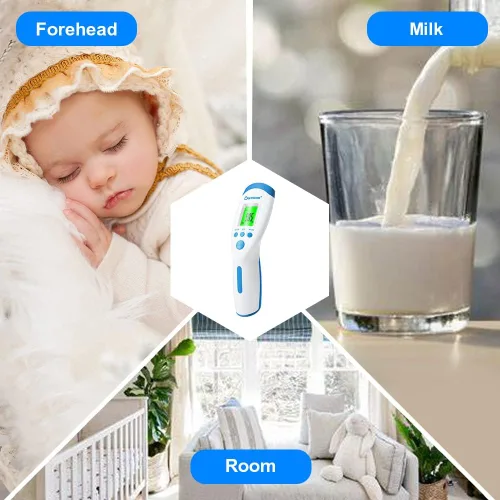 Vista 5 de Berrcom - Termómetro infrarrojo sin contacto para la frente para adultos y niños, termómetros digitales de fiebre 3 en 1 con pantalla LCD y alerta