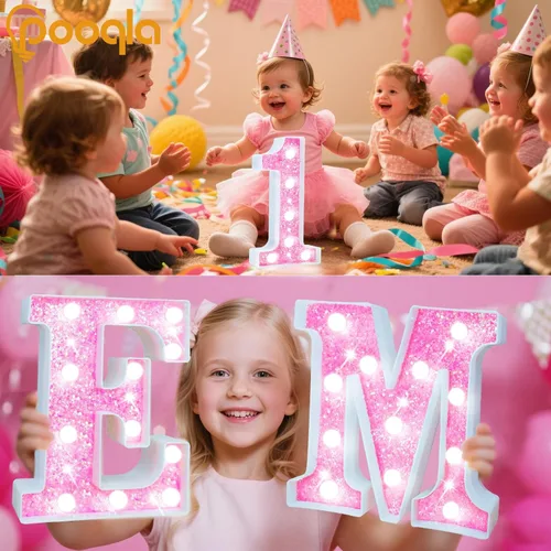 Vista 3 de Pooqla Luces de números de marquesina, números de luz rosa para niñas de 10.º cumpleaños, funciona con pilas, luz nocturna de número con purpurina