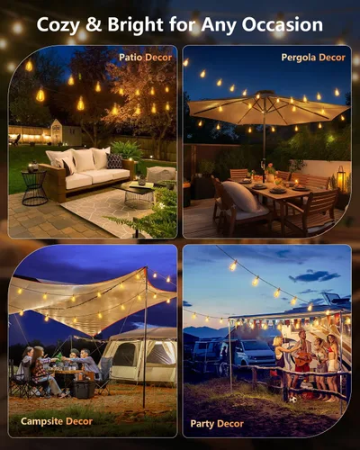 Vista 8 de Brightown Guirnalda de luces solares de 37 pies para exteriores, impermeable, con control remoto, 10+1 bombillas LED inastillables, regulables