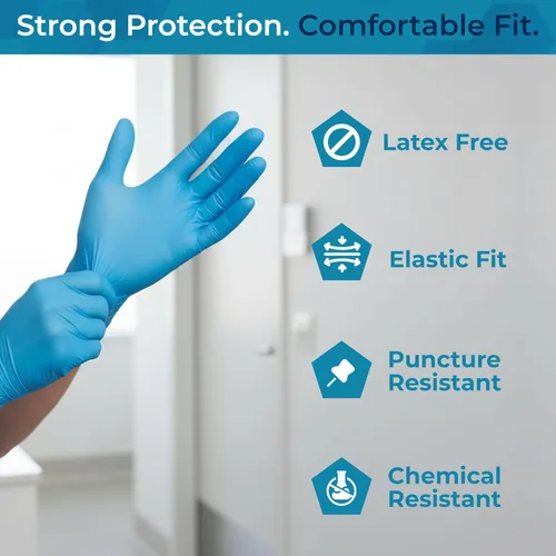 Vista 4 de VOS Guantes desechables Resistente Sin polvo Goma sin látex Caja de 100 unidades Seguro para alimentos