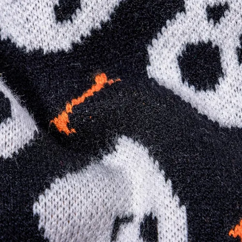Vista 5 de CuteBone Suéter de calavera de Halloween para perros pequeños, cuello alto, ropa de invierno para mascotas, ropa de gato con agujero para arnés