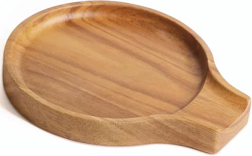 Vista 7 de LBEMEY Soporte para cucharas de madera de acacia para estufa, soporte redondo liso para cuchara de madera para encimera de cocina con pies de Marrón